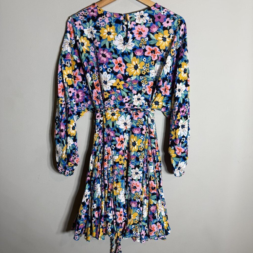 Storia Balloon Sleeve Floral Mini Swing Dress Women's Small Multicolor Belted - Picture 11 of 13